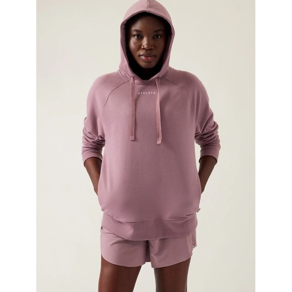 Athleta Triumph‎ Logo Hoodie Sweatshirt Womens S Purple Mauve Pullover Athletic